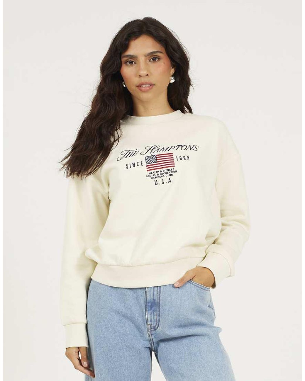 Brave Soul White Crew Neck Embroidered Sweatshirt