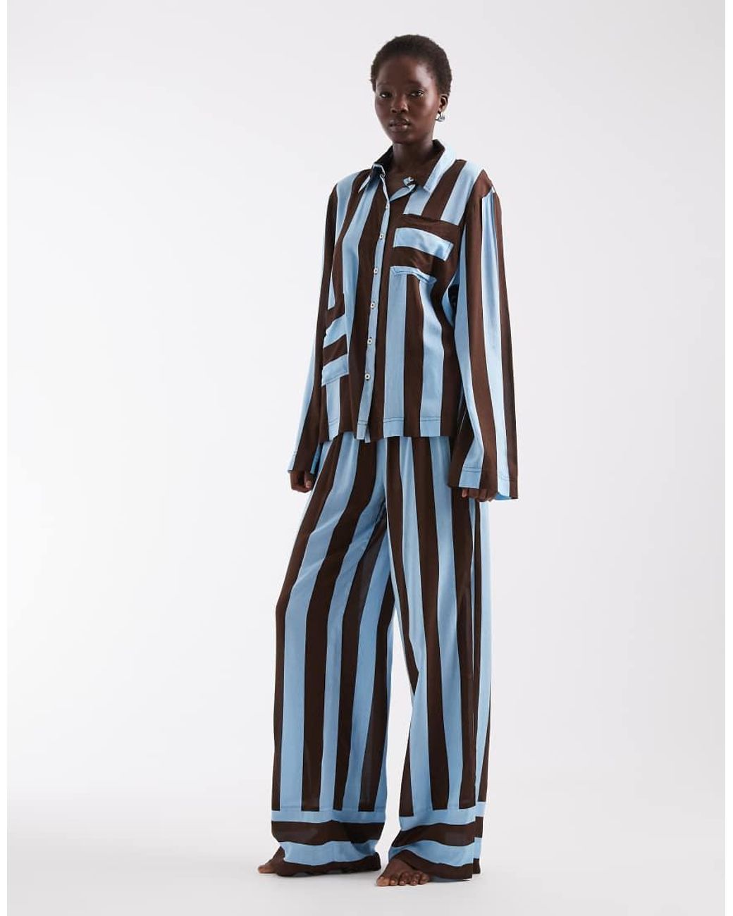 ASOS Blue Asos Design Tall Woven Modal Long Sleeve Pyjama Set