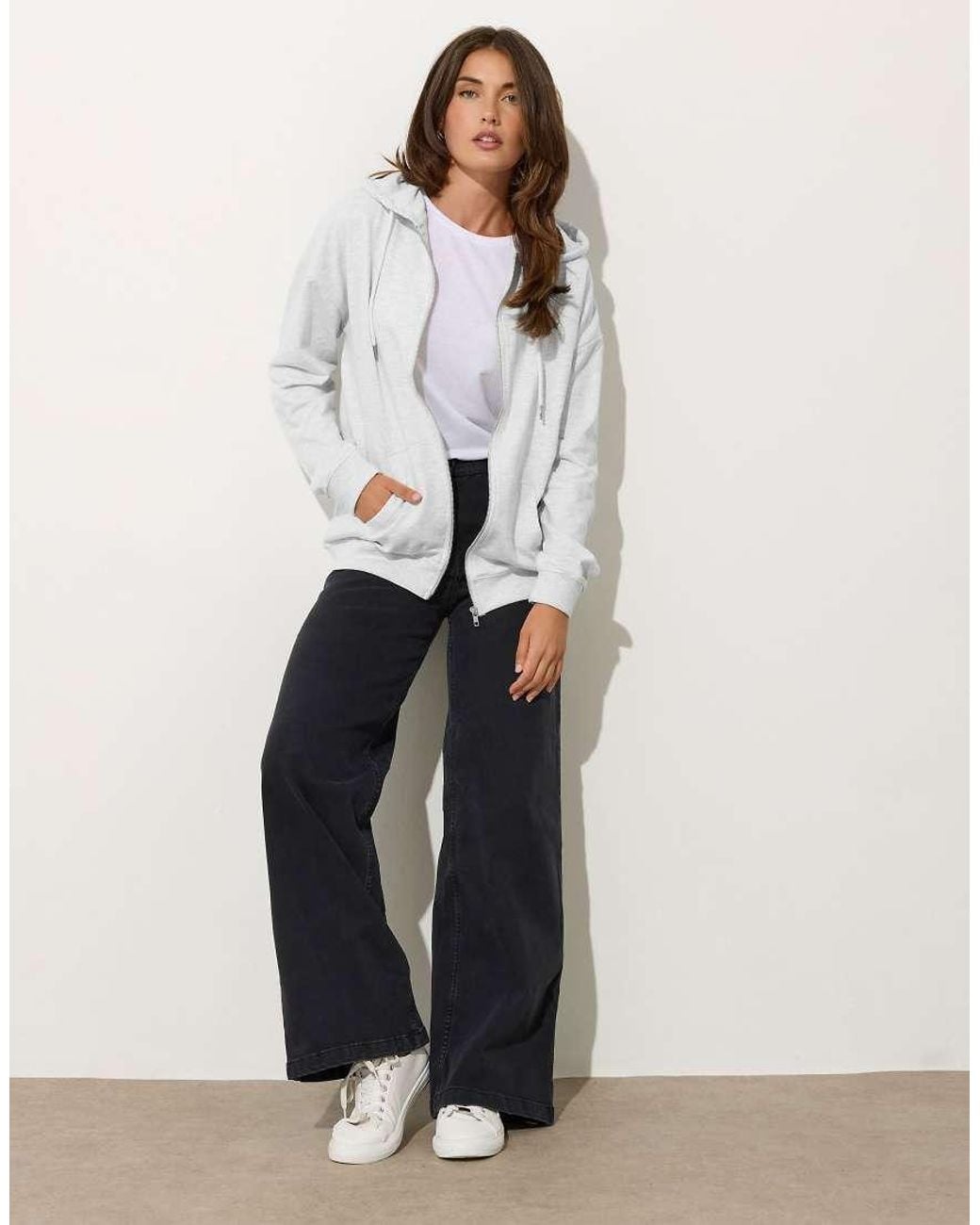 Long Tall Sally White Zip Through Pocket Hoodie