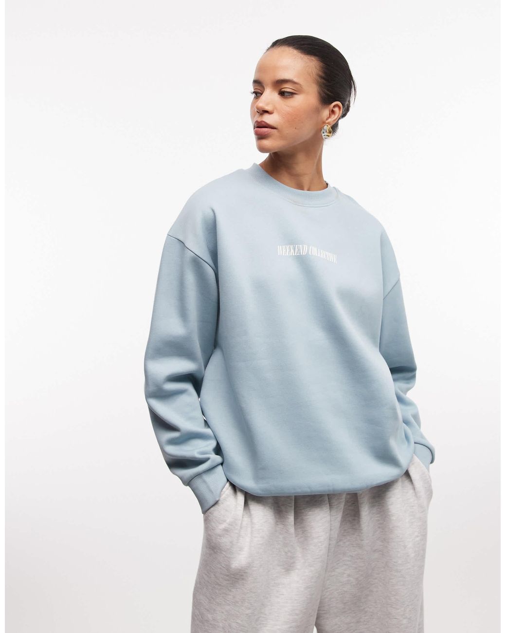 ASOS Weekend Collective Icon Sweatshirt With Stacked Logo in White | Lyst