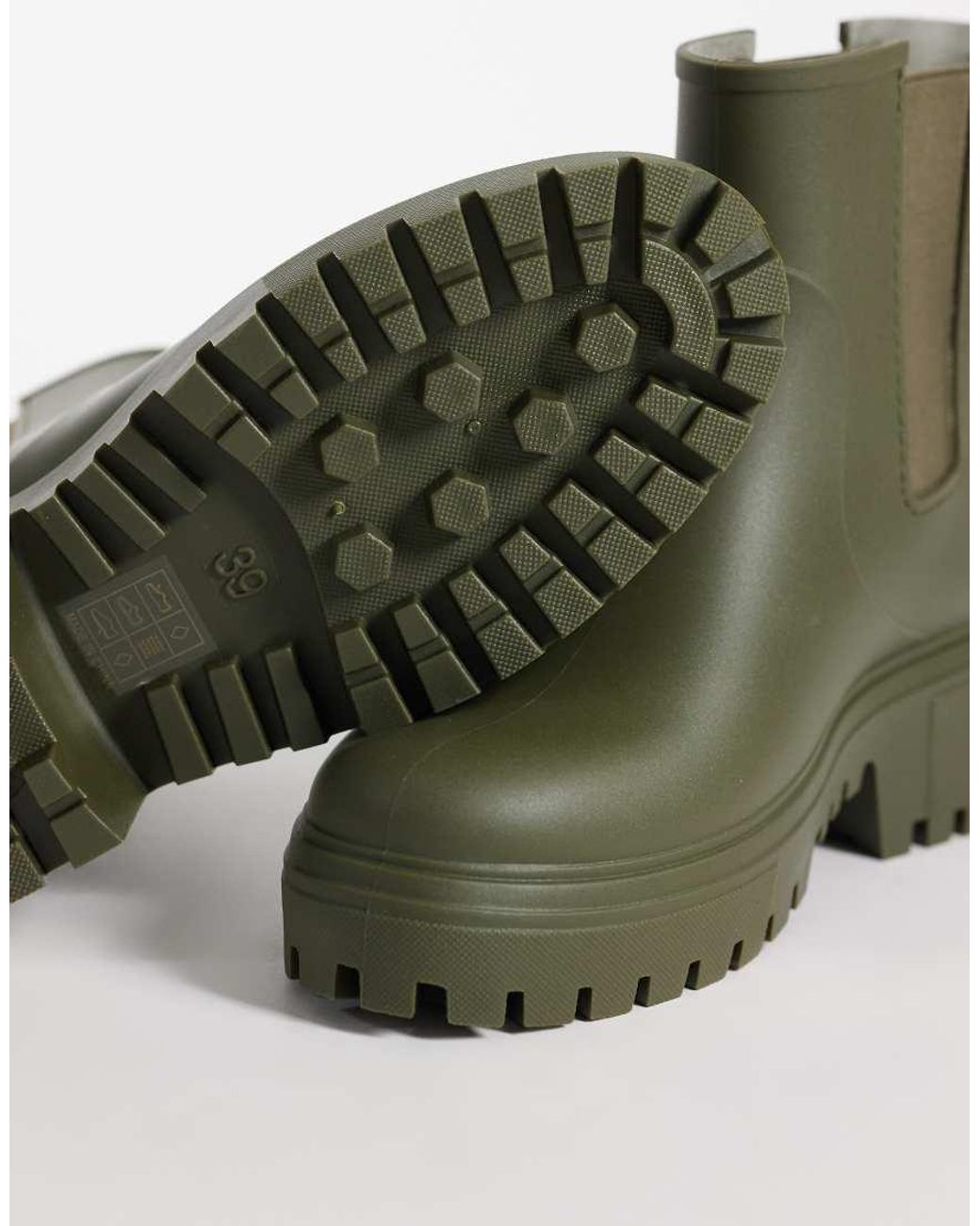 London Rebel Green Phoebe Chunky Chelsea Rain Boots