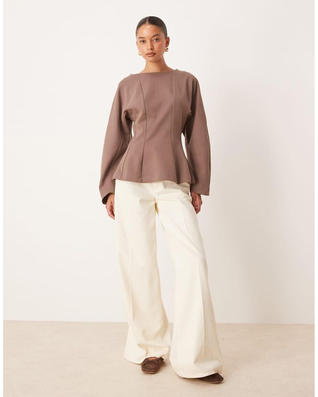 ASOS Brown Seam Detail Waisted Long Sleeve Tee