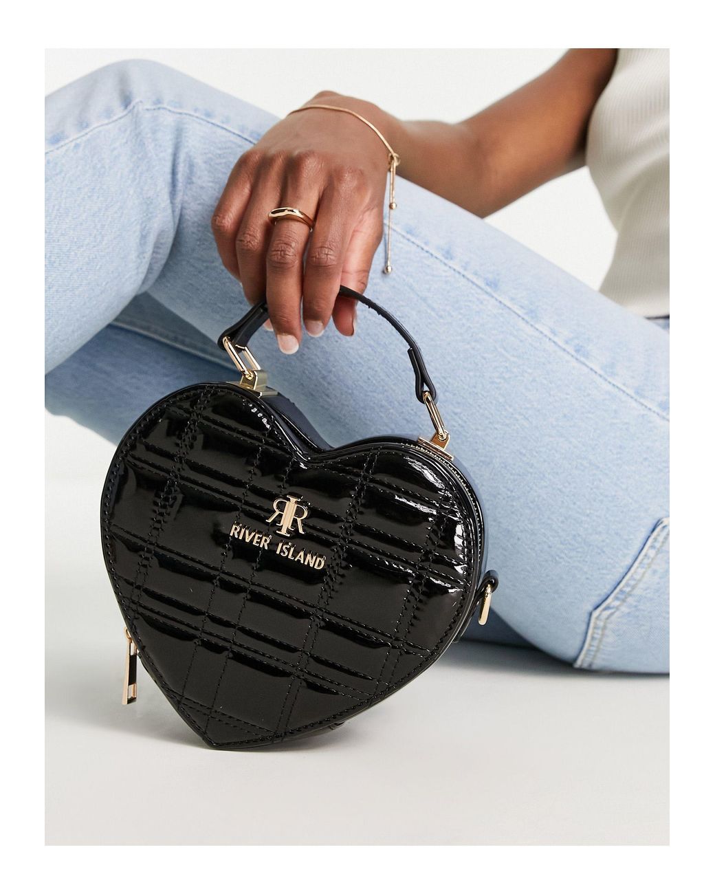 River Island Doorgestikte Hartvormige Crossbody Tas in het Zwart