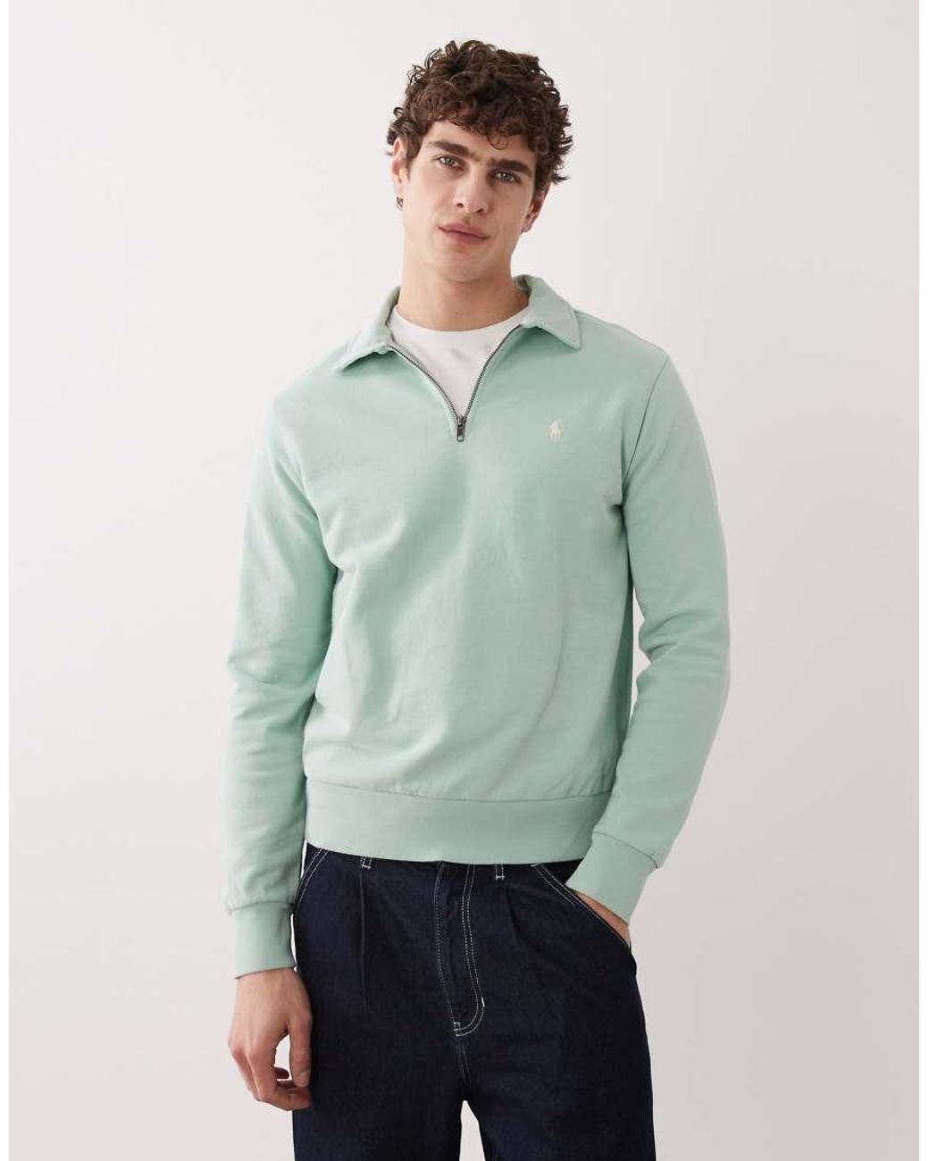 Polo Ralph Lauren Green Icon Logo Cotton Knit Half Zip Jumper for men