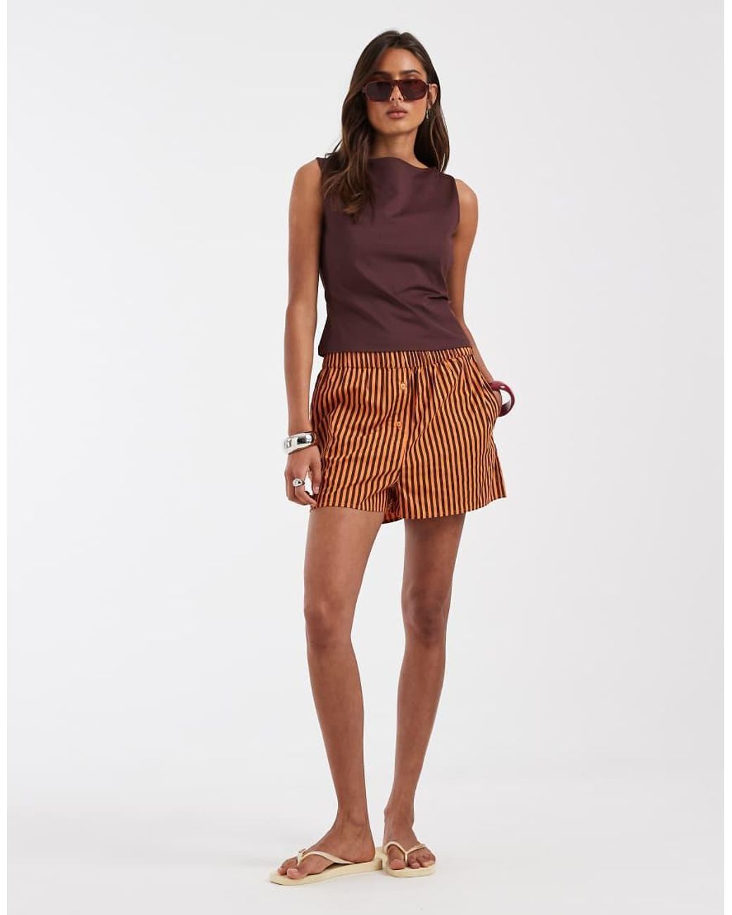 ASOS Brown Polyamide Slinky Boat Neck Top