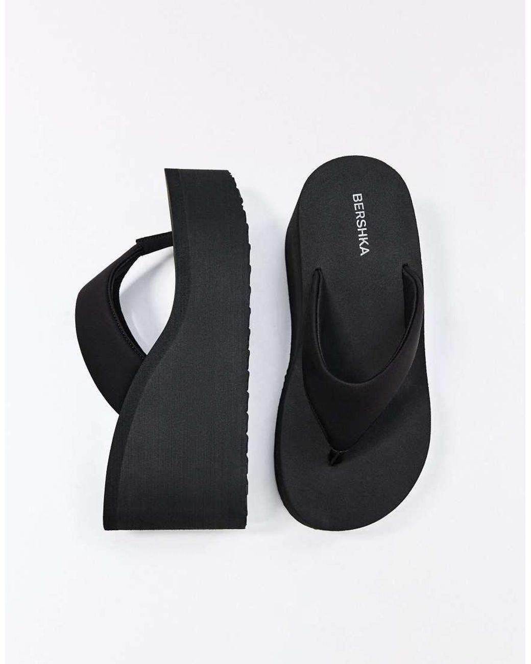 Bershka Green Thong Heeled Platform Sandals