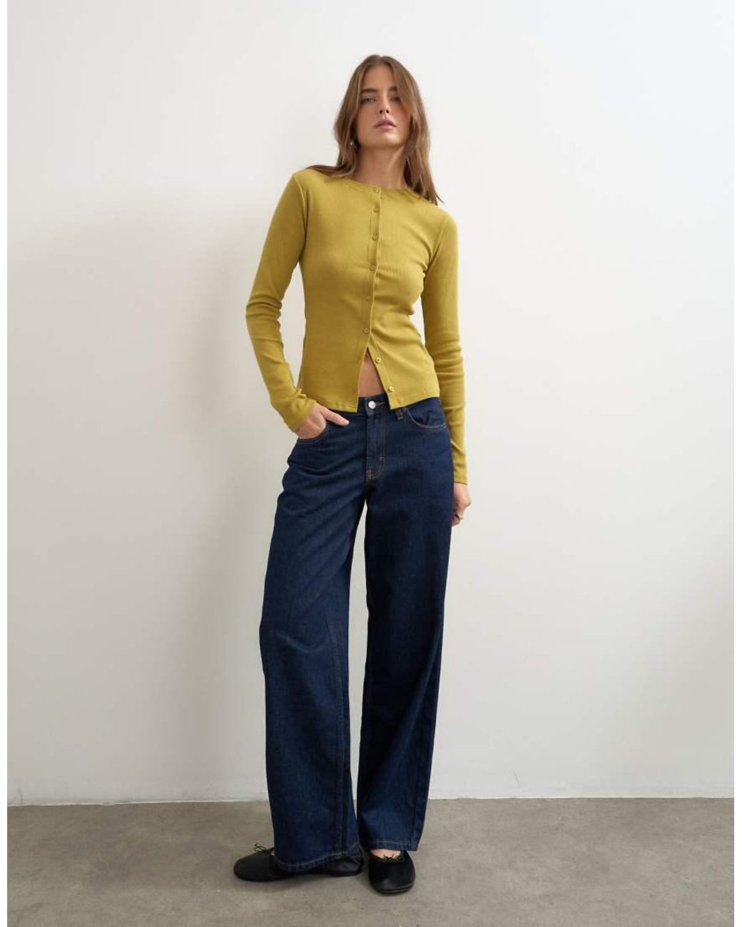 TOPSHOP Blue Button Through Long Sleeve Top