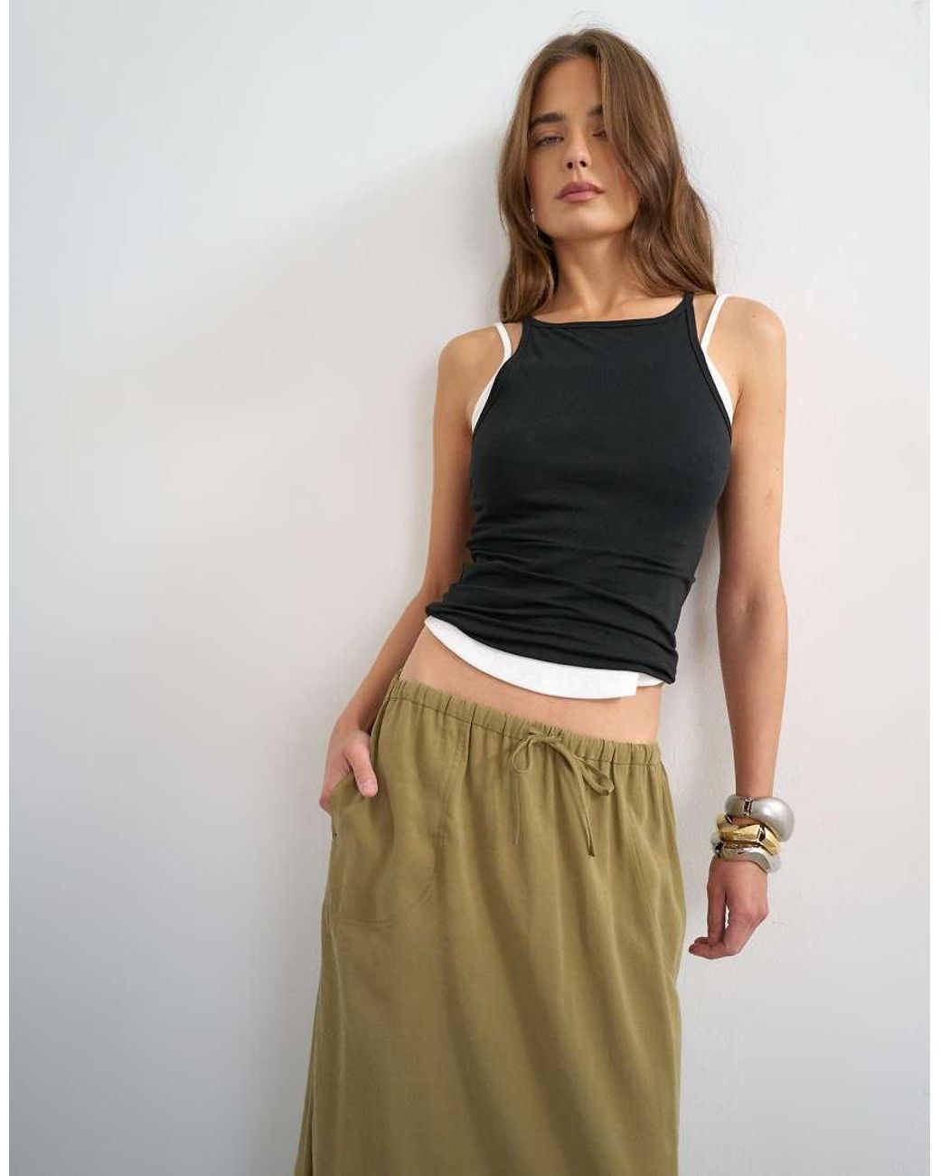 TOPSHOP Brown Tie Waist Slouchy Slim Maxi Skirt