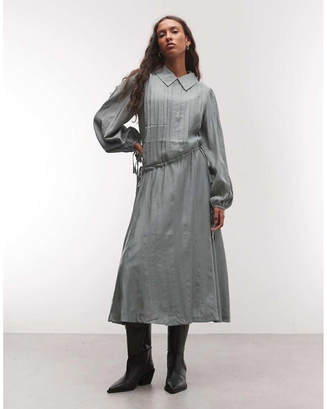 Daisy Street Gray Chuck On Asymmetric Shirt Midaxi Dress
