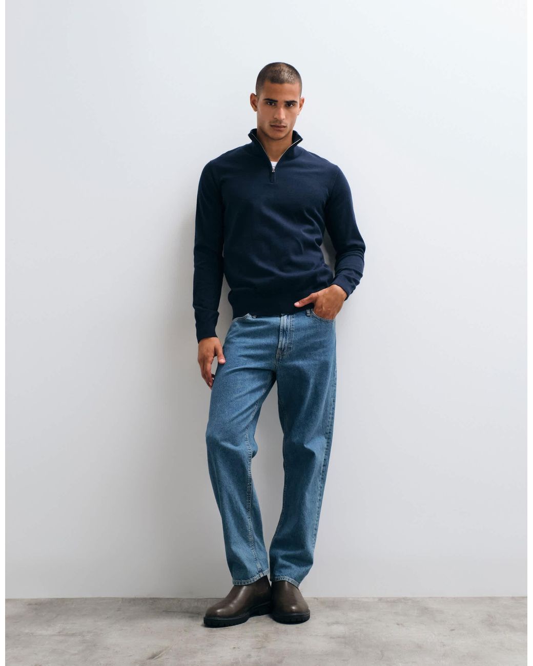 Pull en maille à col zippé quart Threadbare pour homme en coloris Blue