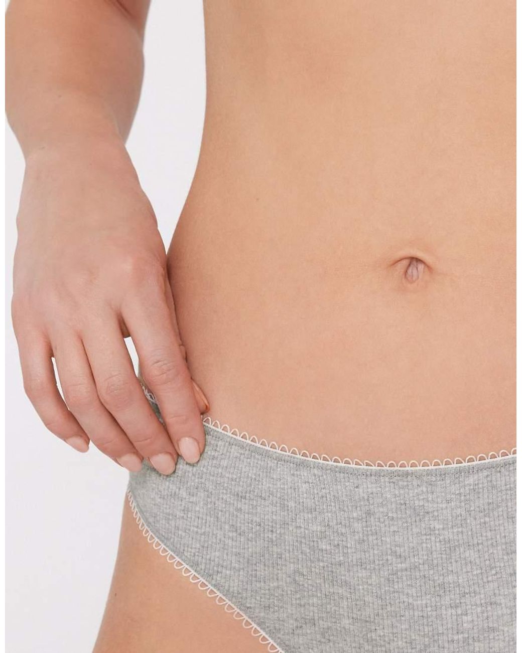 Tezenis Gray Cotton Cutie Ribbed Brazilian Briefs