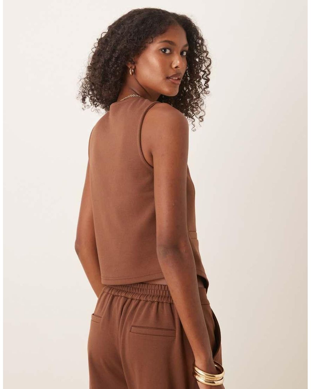 ASOS Brown Jersey Twill Asymmetric Waistcoat Top
