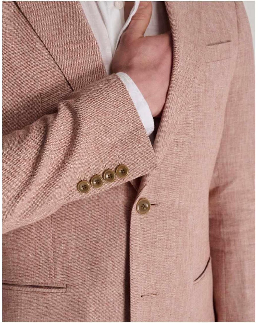 Harry Brown Pink Giacomo Slim Fit Cotton Linen Suit Jacket for men