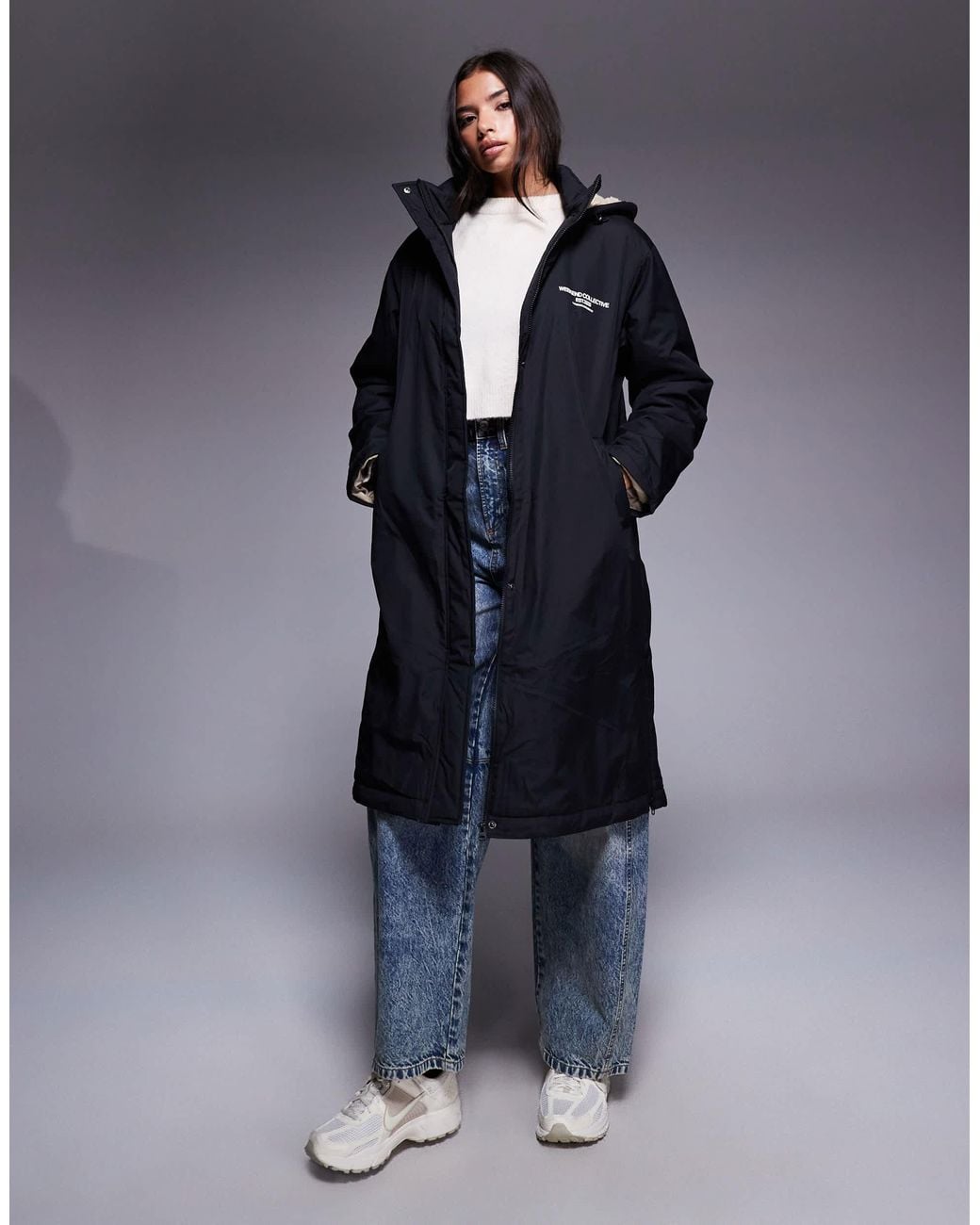 ASOS Weekend Collective Longline Coat With Borg Lining And Graphic in ...