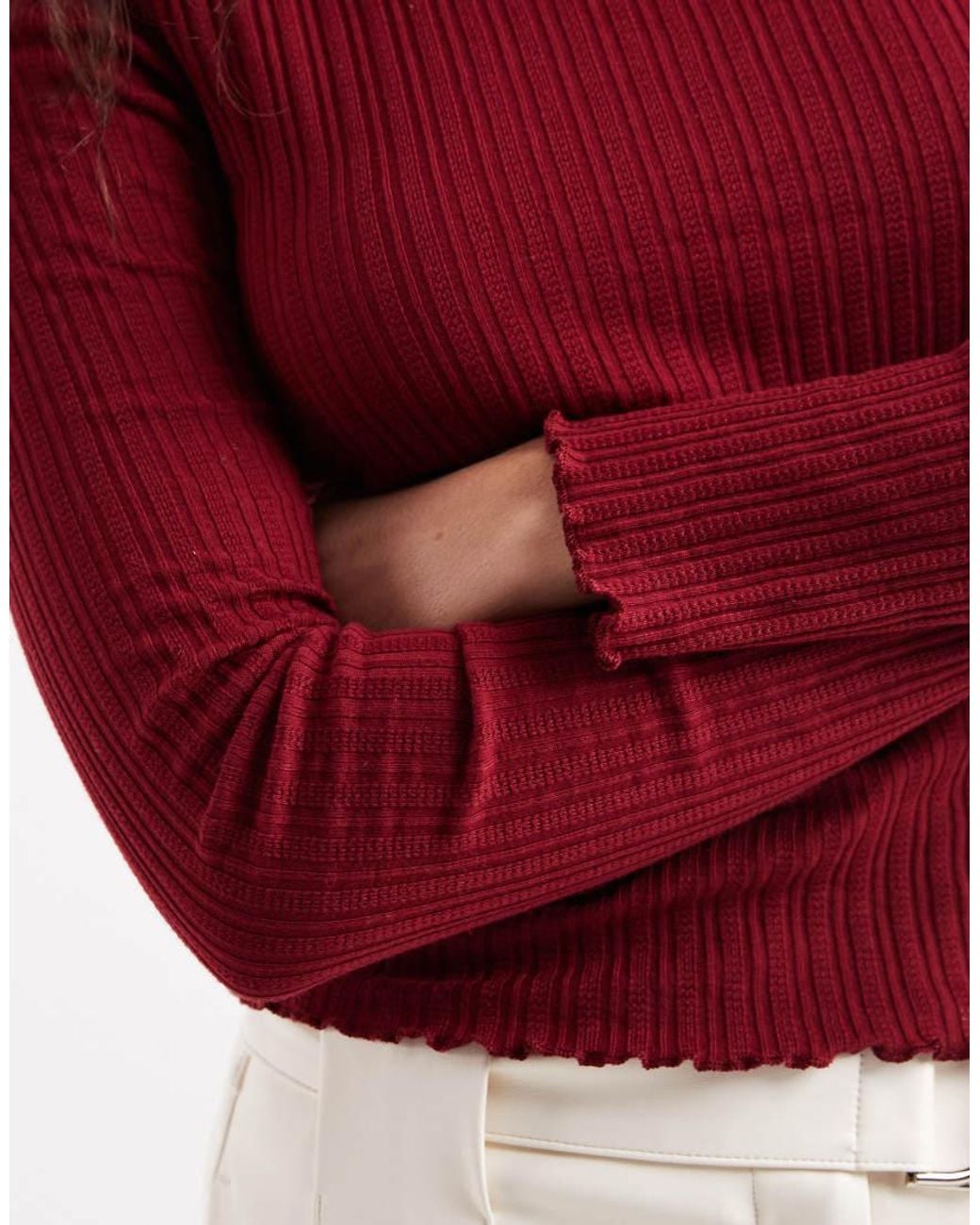 Miss Selfridge Red Ribbed High Neck Top
