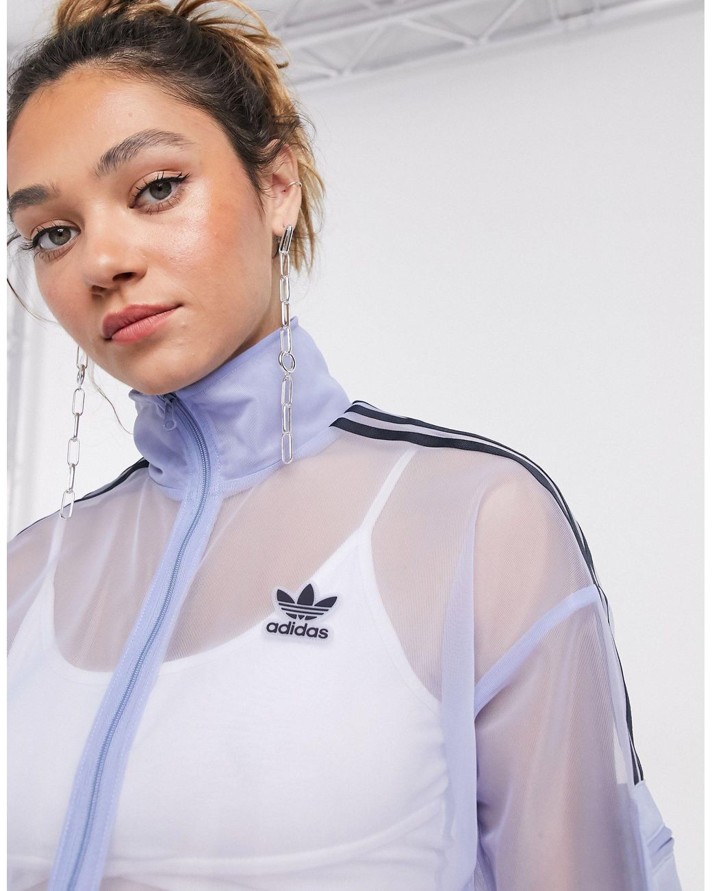 adidas Originals Mesh Logo Track Jacket in Blue | Lyst