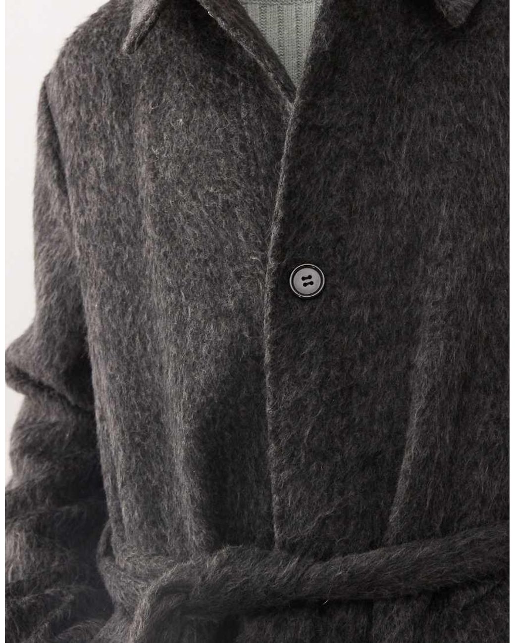 Reclaimed Vintage Black Unisex Wool Look Single Breasted Belted Coat
