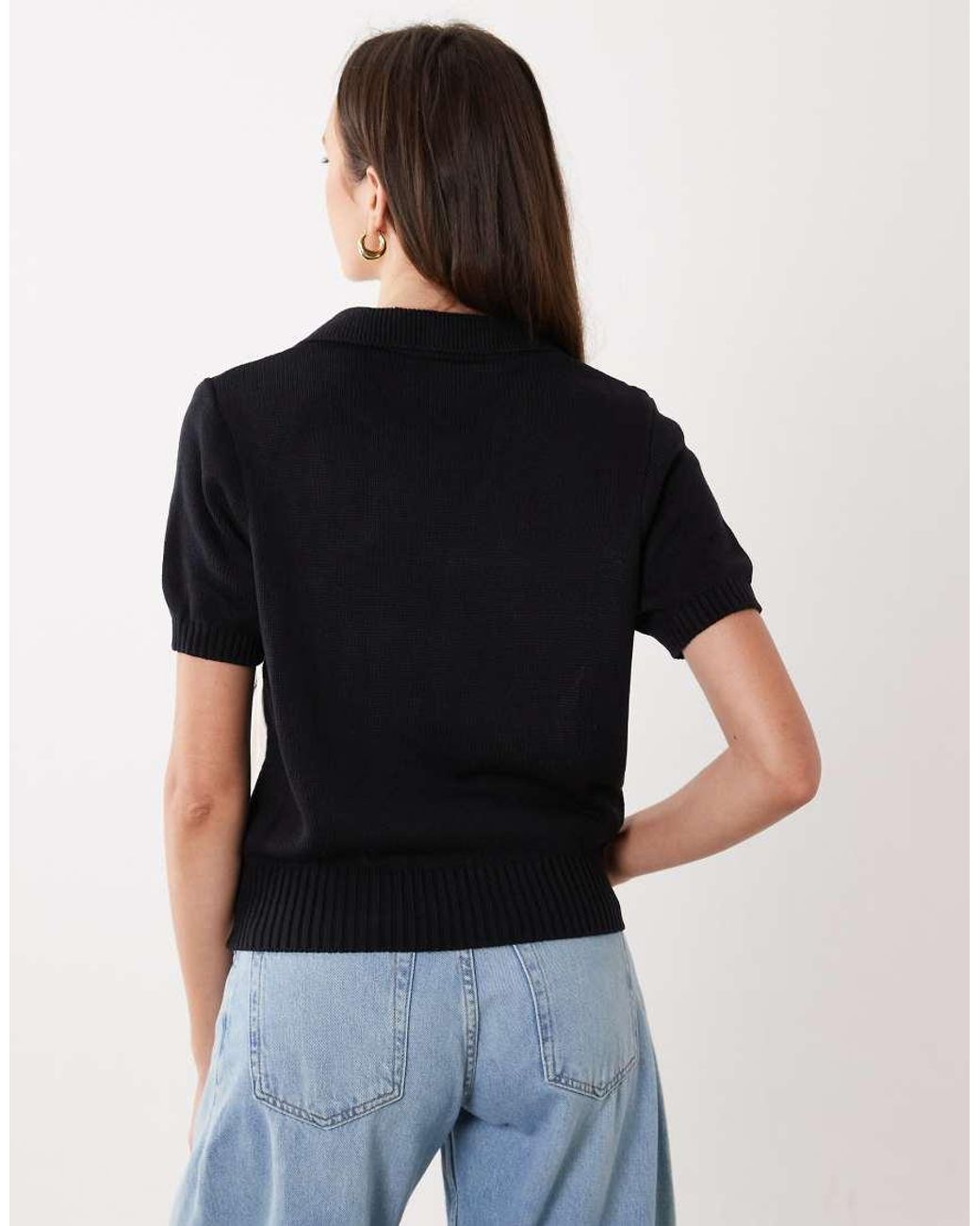 Mango Blue V Neck Short Sleeve Knitted Top