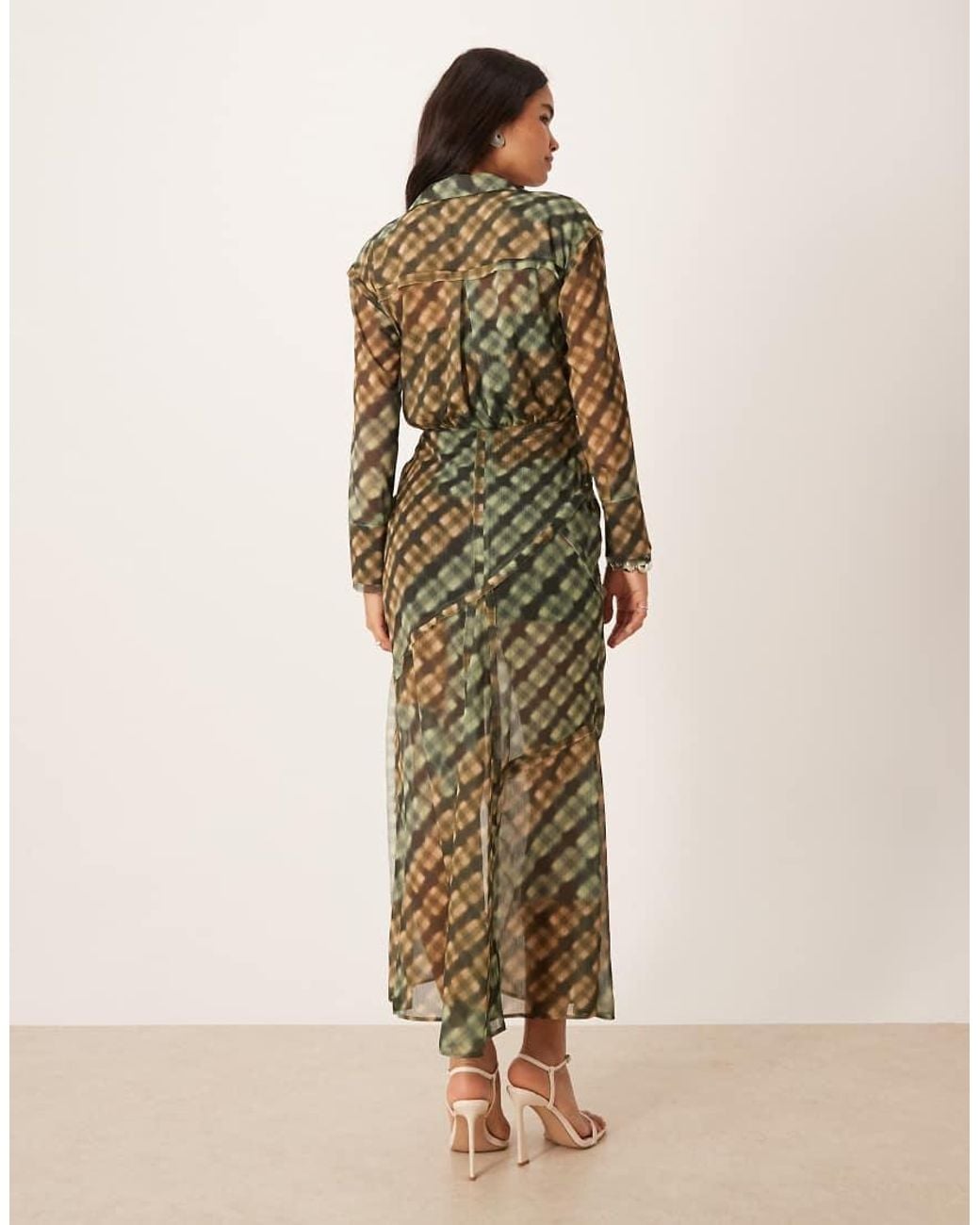 ASOS Natural Long Sleeve Wrap Midi Dress