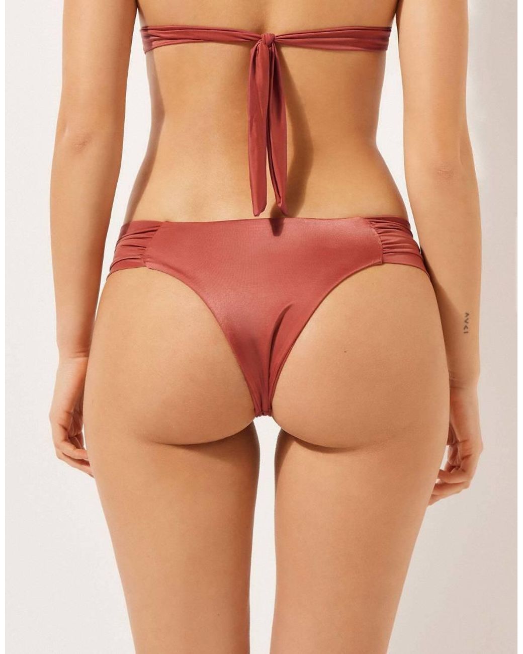 Calzedonia Pink Calzendonia Ruched Brazilian Bottoms Shiny Satin