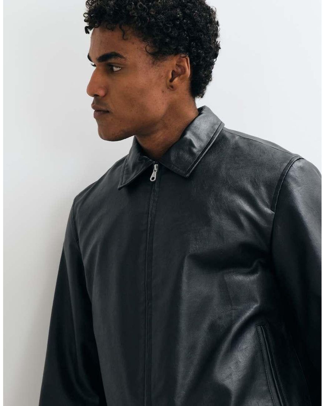 Jack & Jones Blue Boxy Pu Leather Jacket for men