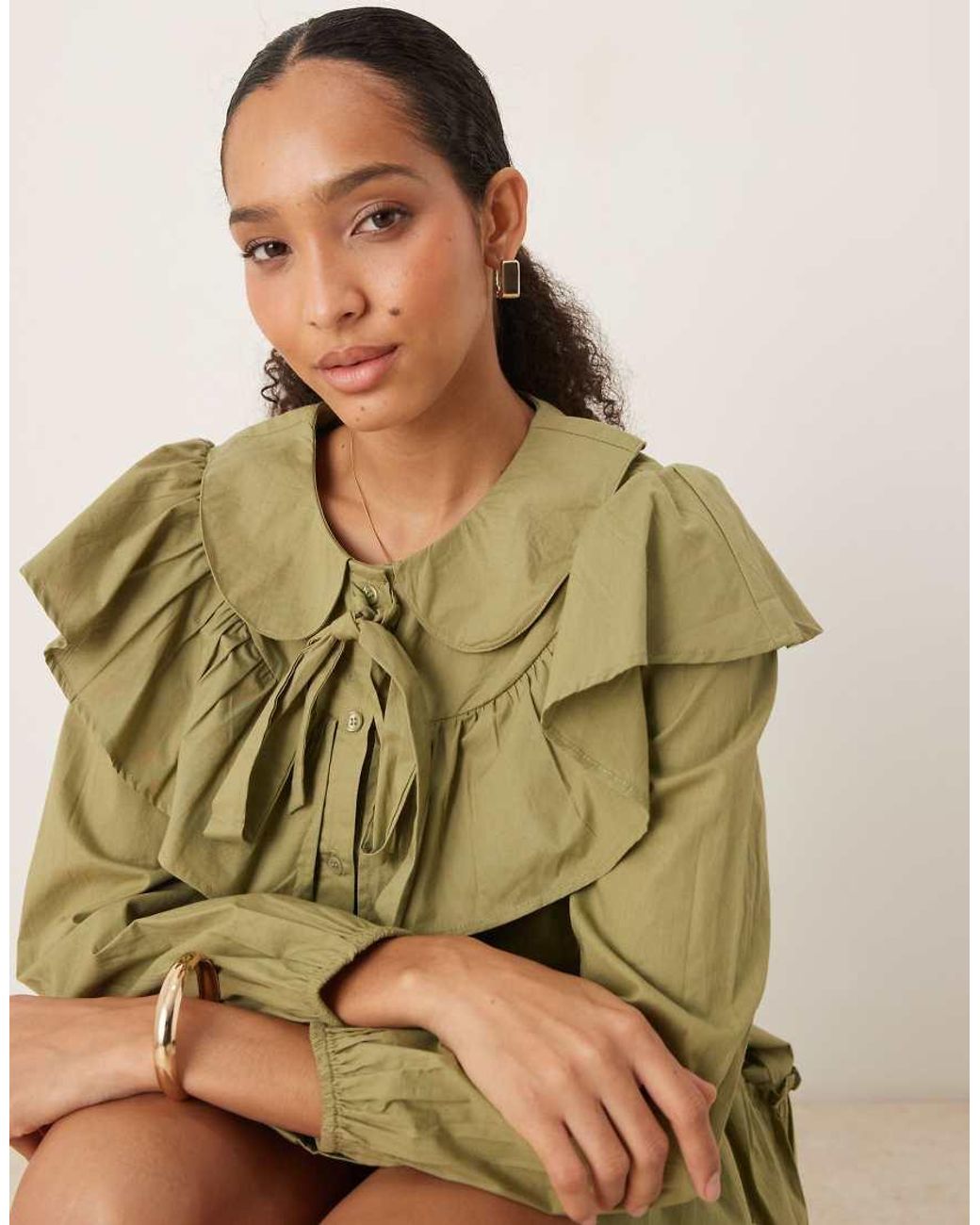 Neon Rose Green Ruffle Collar Smock Dress
