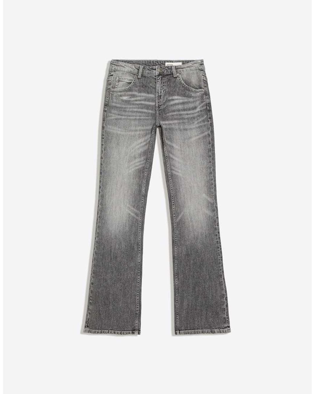 Bershka Gray Tall Low-rise Slim Fit Boot-cut Jeans