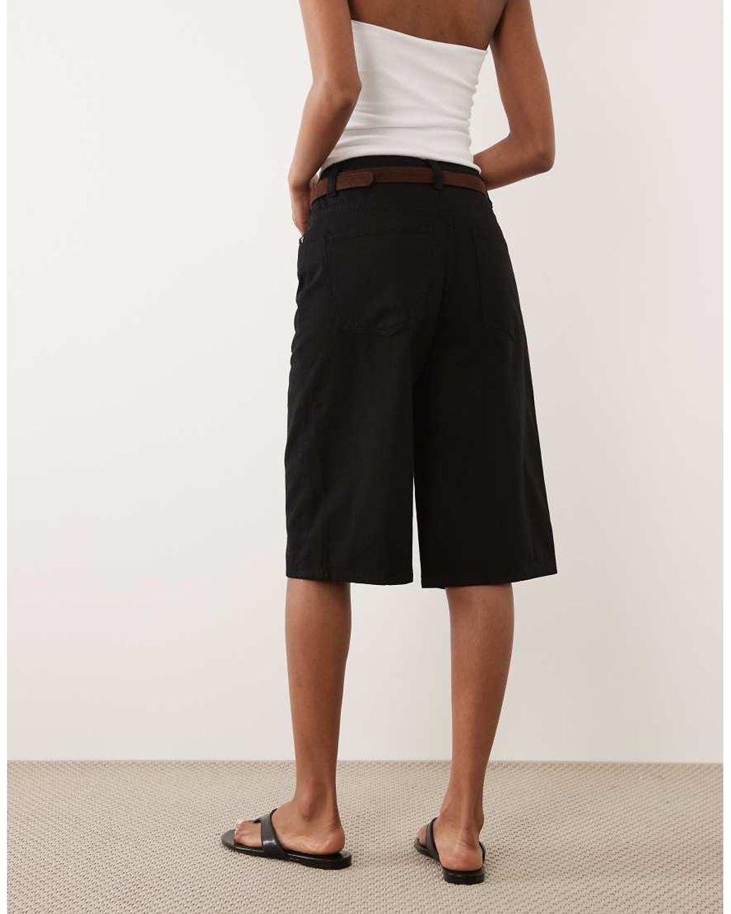 ASOS Natural Denim Bermuda Short With Suede Belt Detail
