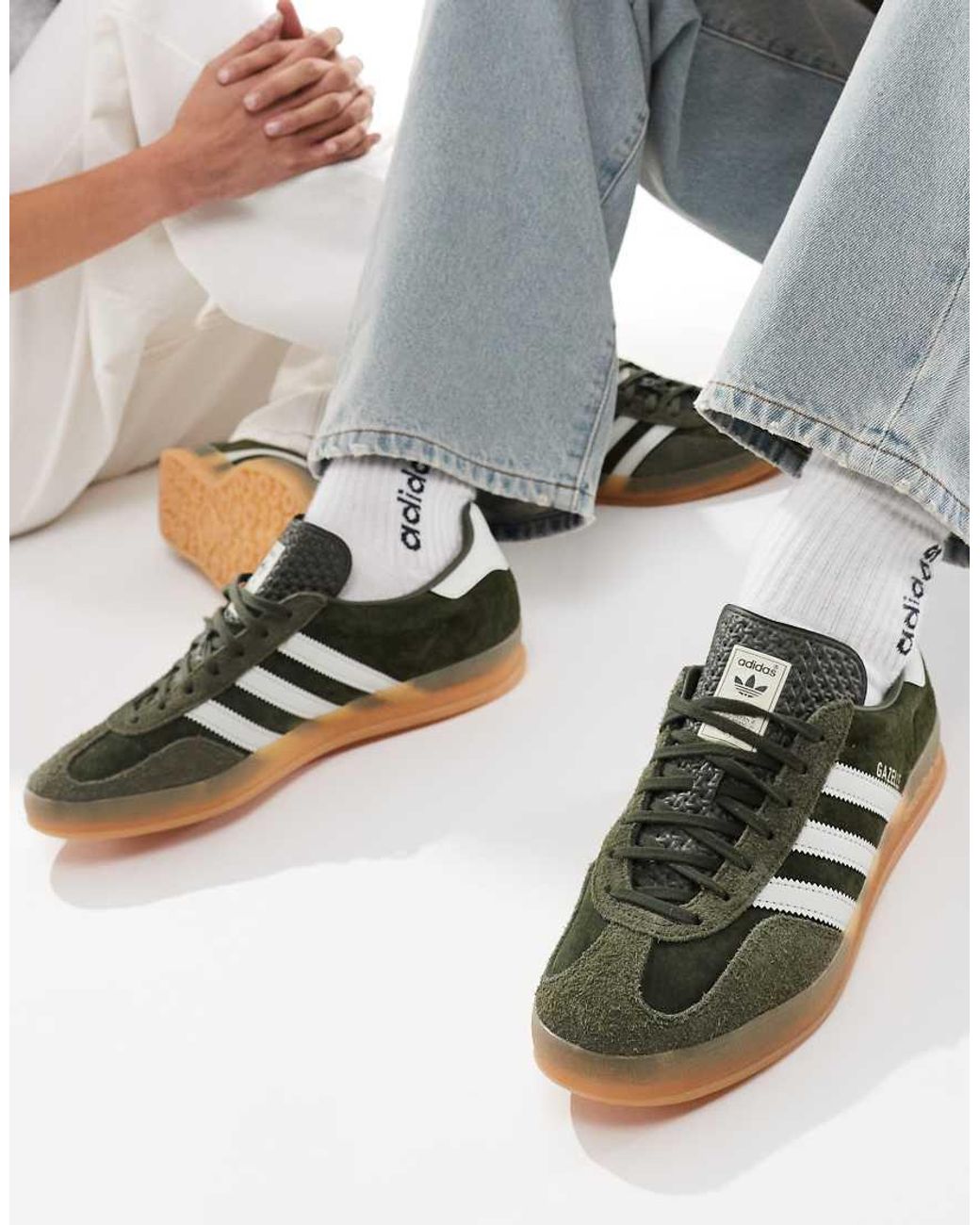 adidas gazelle silver green womens Gazelle Indoor 'Focus Olive' Sneakers
