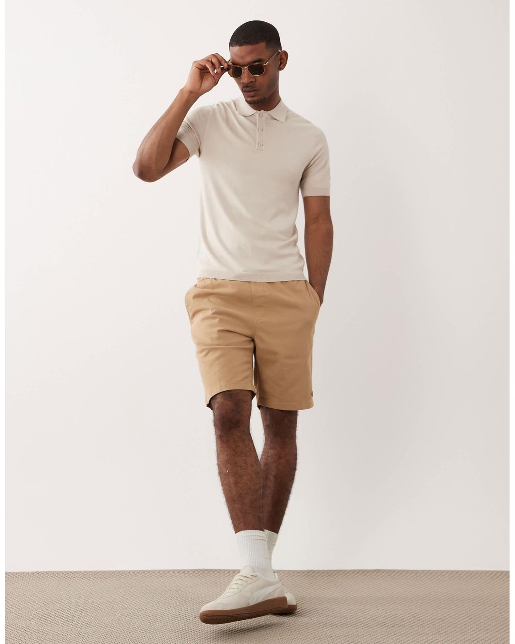 Only & Sons White Knitted Polo for men