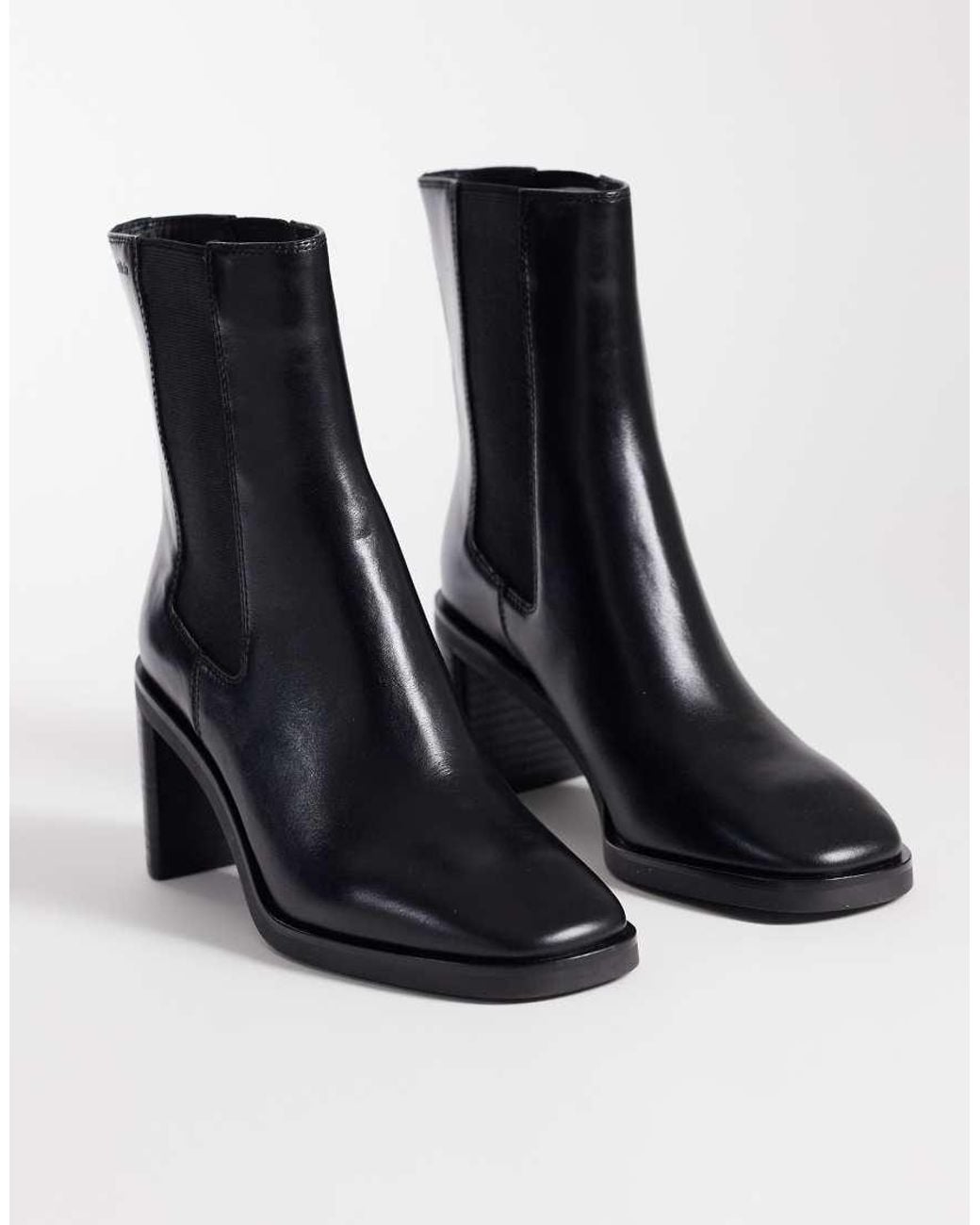 Calvin Klein Black Leather Chelsea Boots With Block Heels