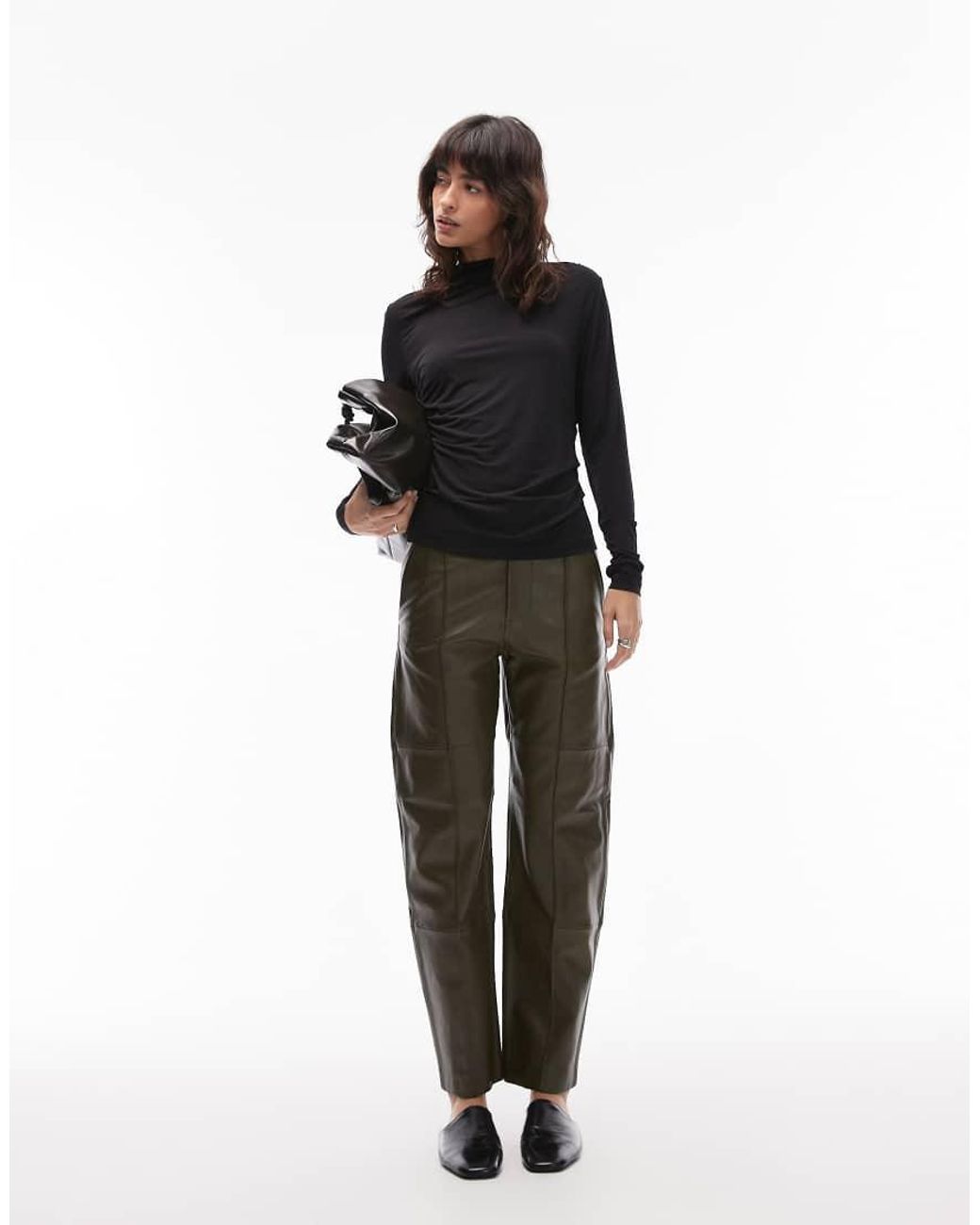 & Other Stories Black Asymmetric Ruched Long Sleeve Jersey Top