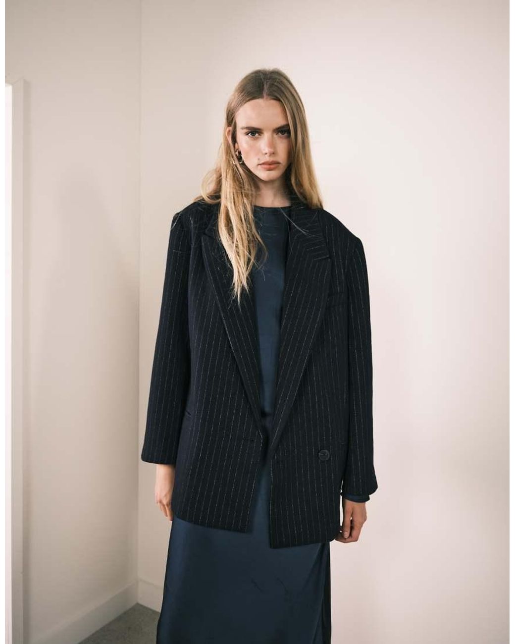 ASOS Blue Wool Blend Pinstripe Formal Blazer