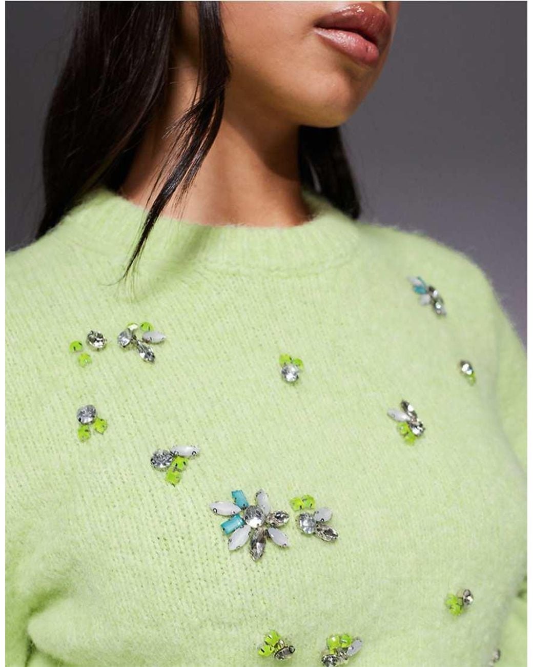 ASOS Green Floral Embellished Neat Fit Jumper