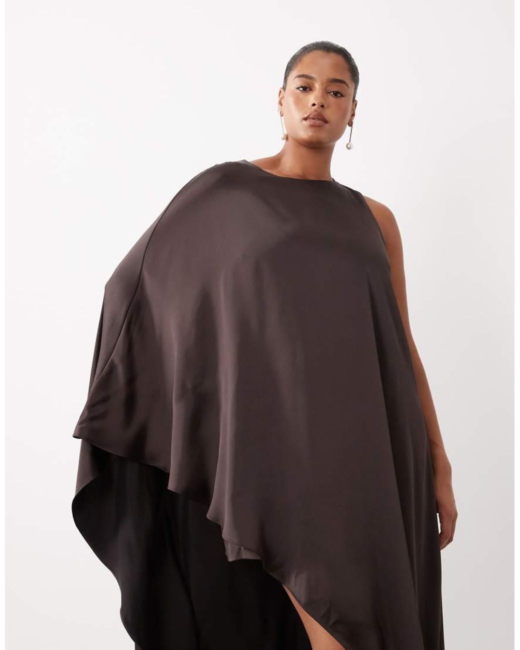Forever New Brown Satin Asymmetric One Sleeve Mini Dress