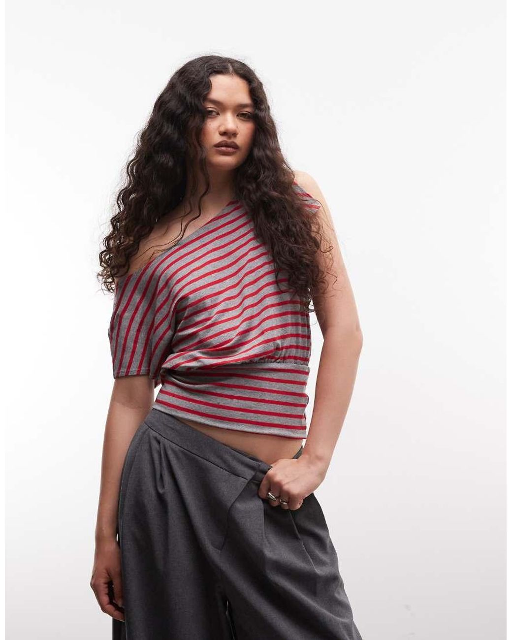 Collusion Red Off The Shoulder Top With Cinched Waist
