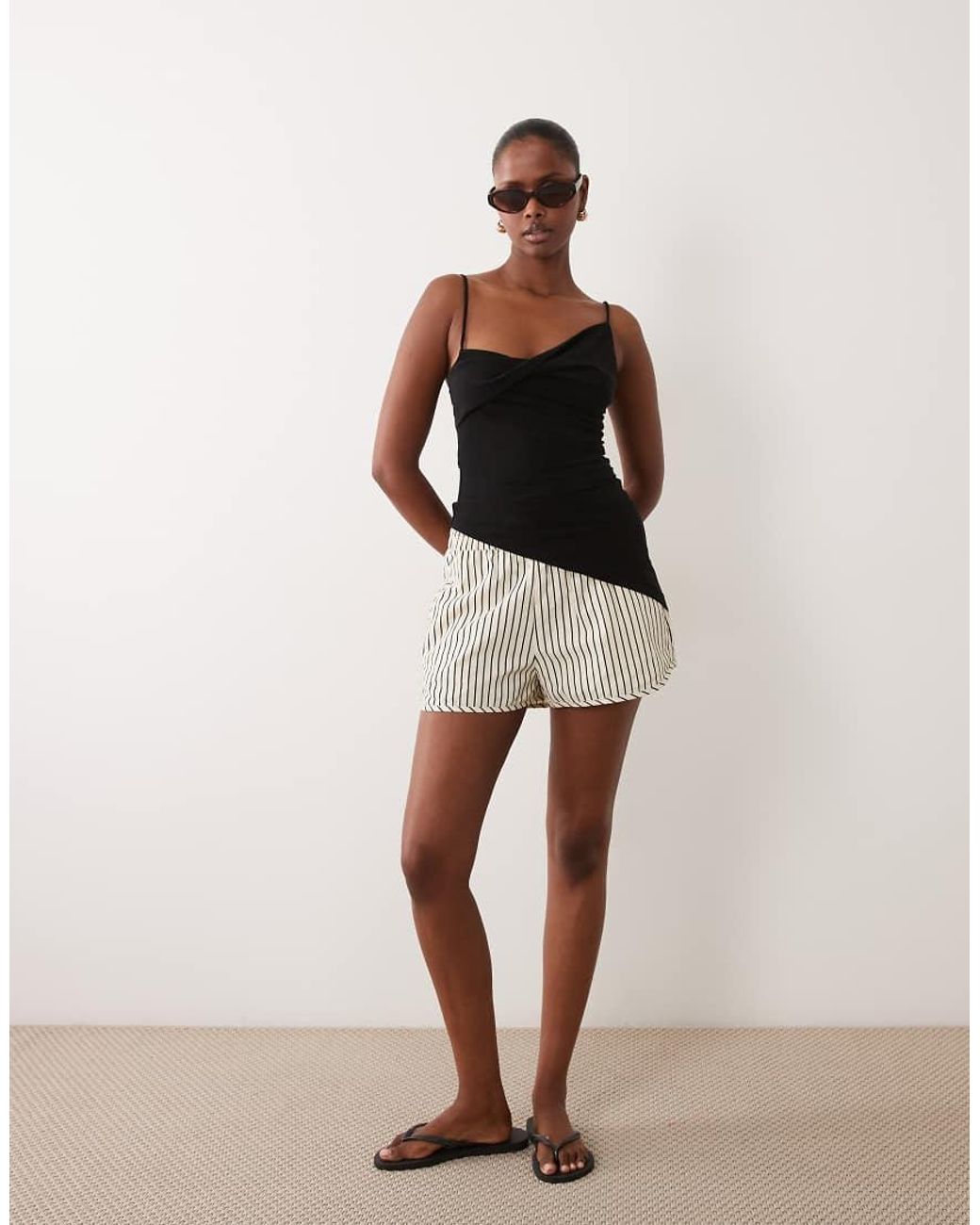 Gina Tricot Black Asymmetric Ruched Singlet Top