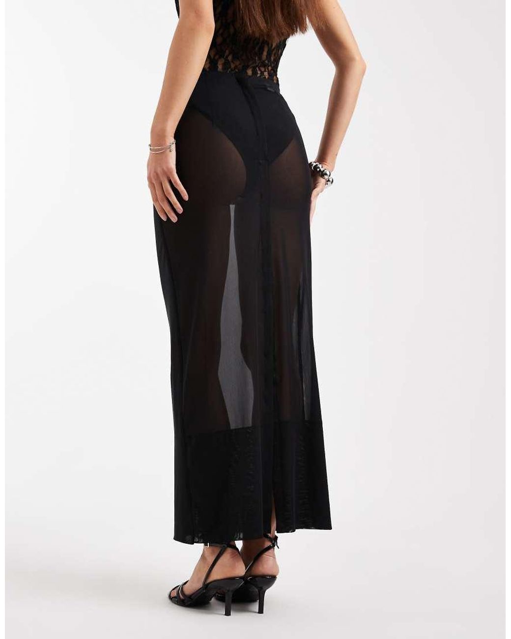 ASOS Black Sheer Max Mesh Co Ord Column Skirt With Deep Hem