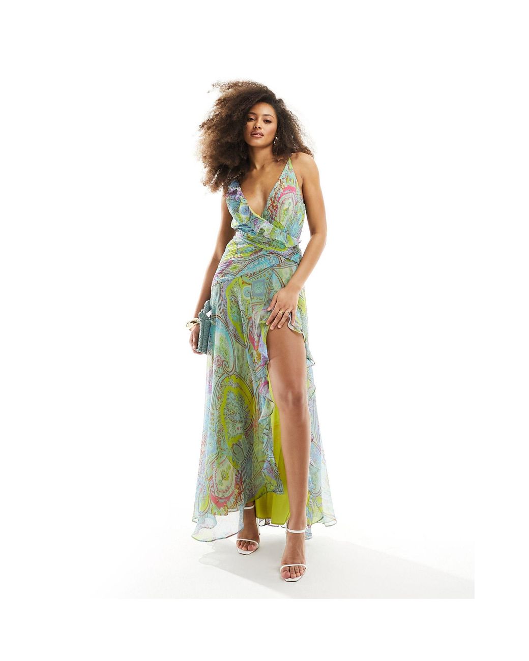 knee length dresses for ladies Rent ASOS DESIGN Midi Dress With Batwing Sleeve And Wrap Waist In Scatter  Sequin main image 1