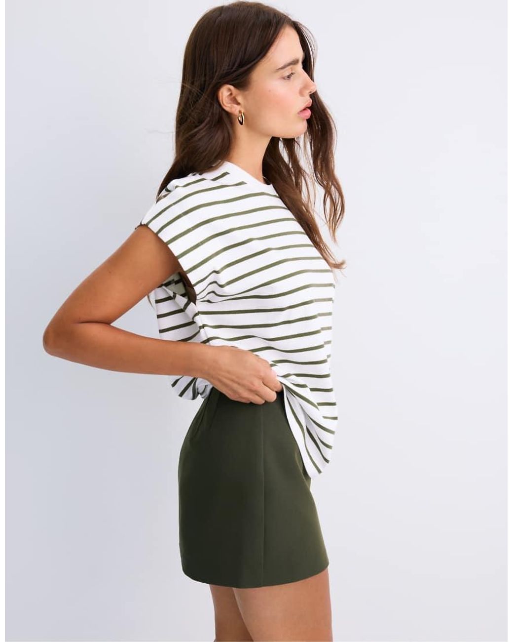 Stradivarius Green Striped Drop Sleeve T-shirt