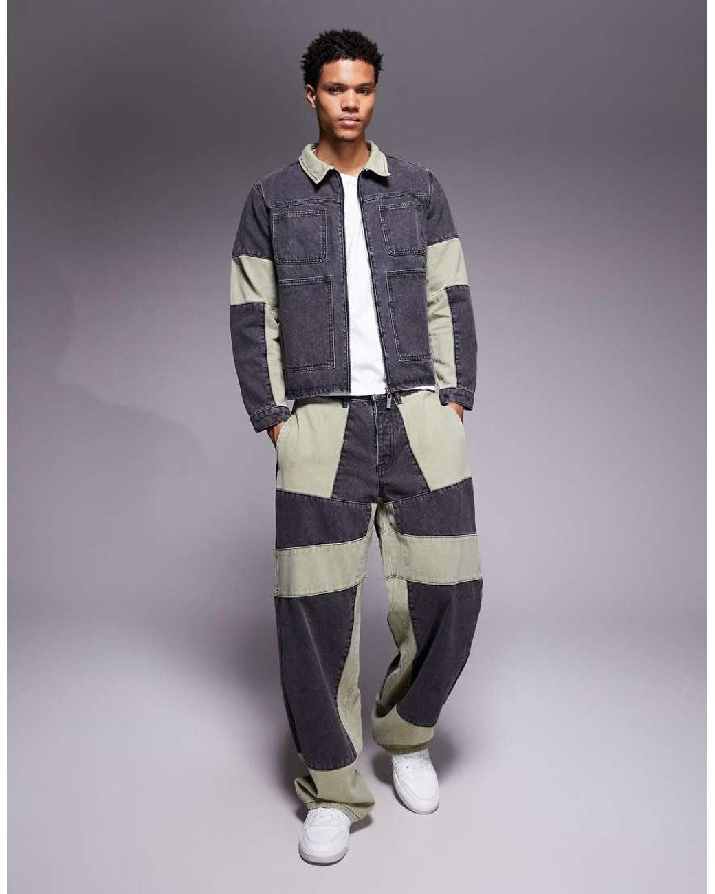Liquor N Poker Blue Relaxed Zip Denim Biker Panel Jacket Co-ord for men