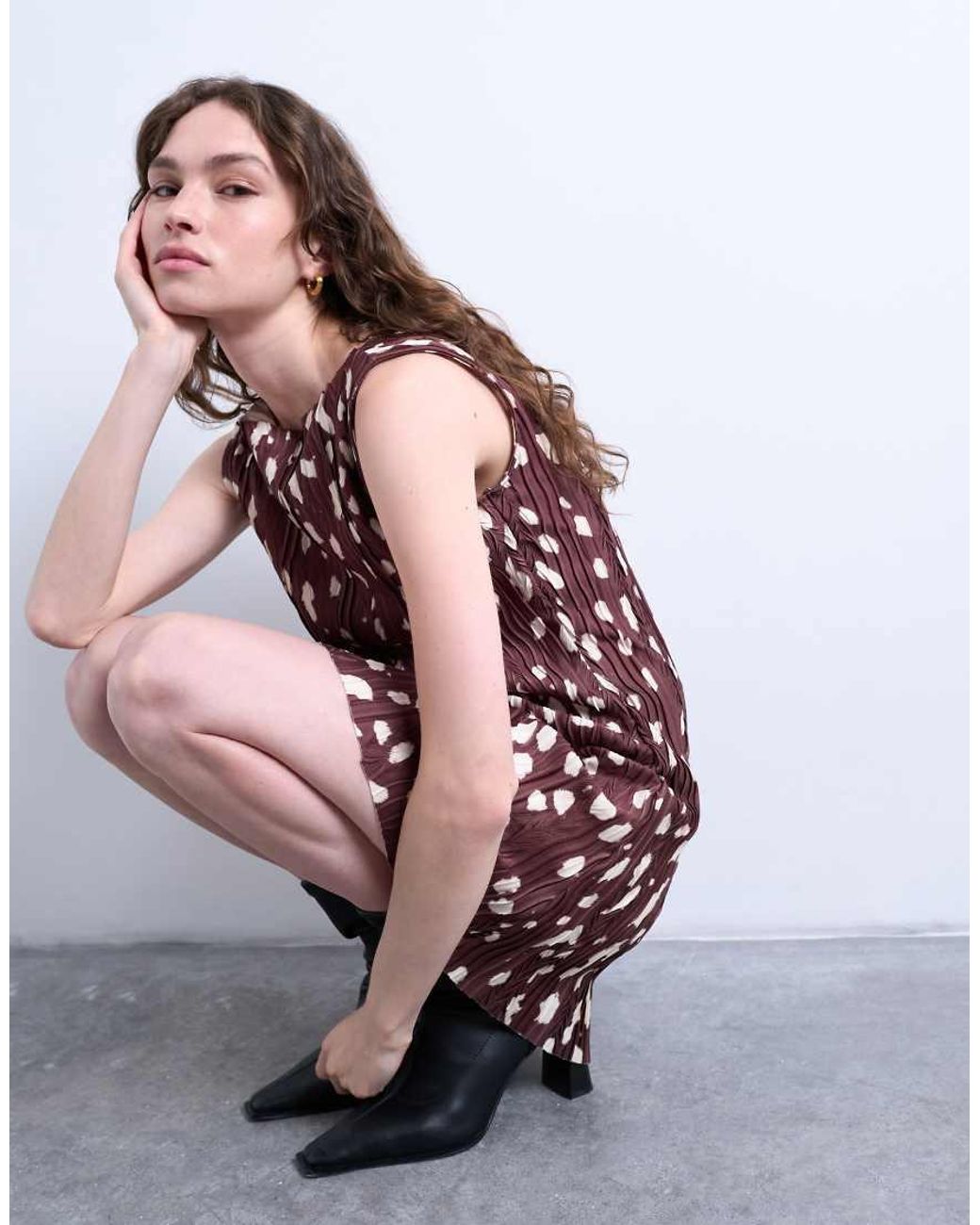 TOPSHOP Purple Abstract Animal Print Plisse Mini Dress