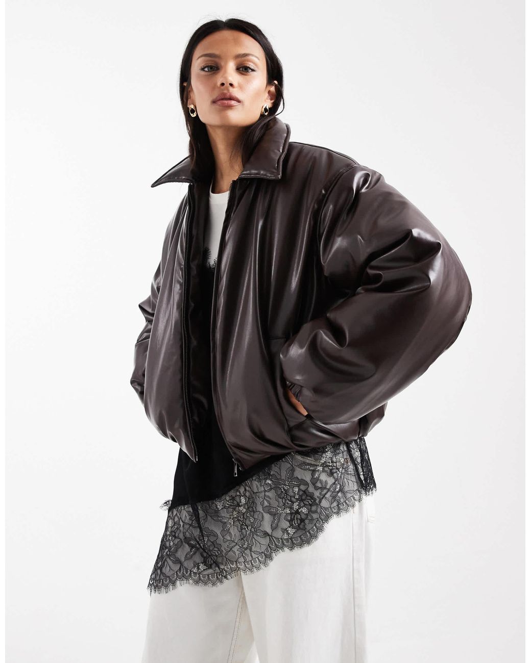 Object White Premium Faux Leather Padded Jacket