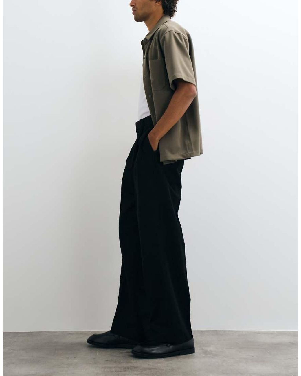 ASOS Black Wide Leg Tailored Trousers With Front Pleats for men