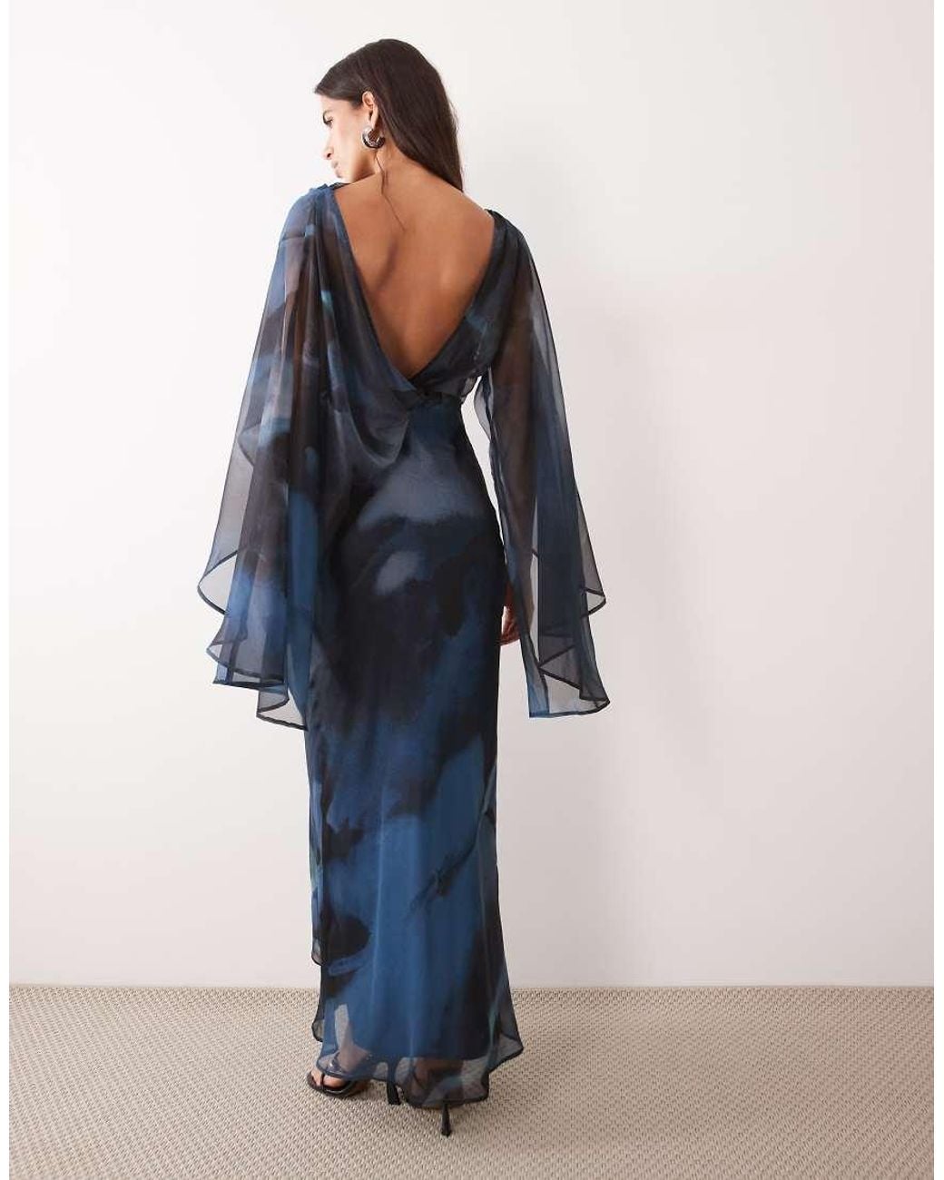 ASOS Blue Kimono Sleeve Cape Detail Draped Midaxi With Open Back
