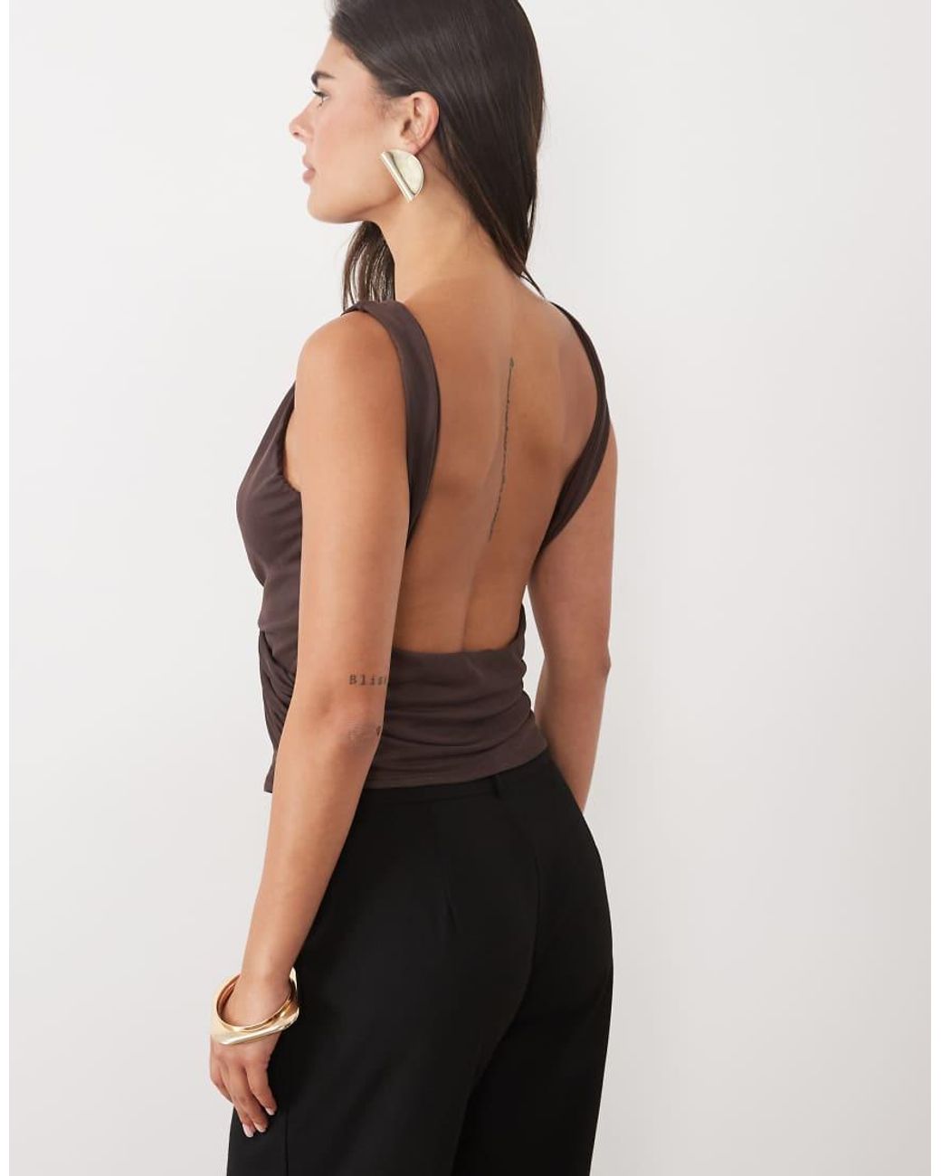 ASOS Black Plunge Draped Mesh Top