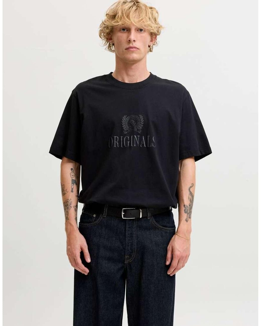 Jack & Jones Black Frederiksberg Relaxed Fit Crew Neck Short Sleeve T-shirt for men