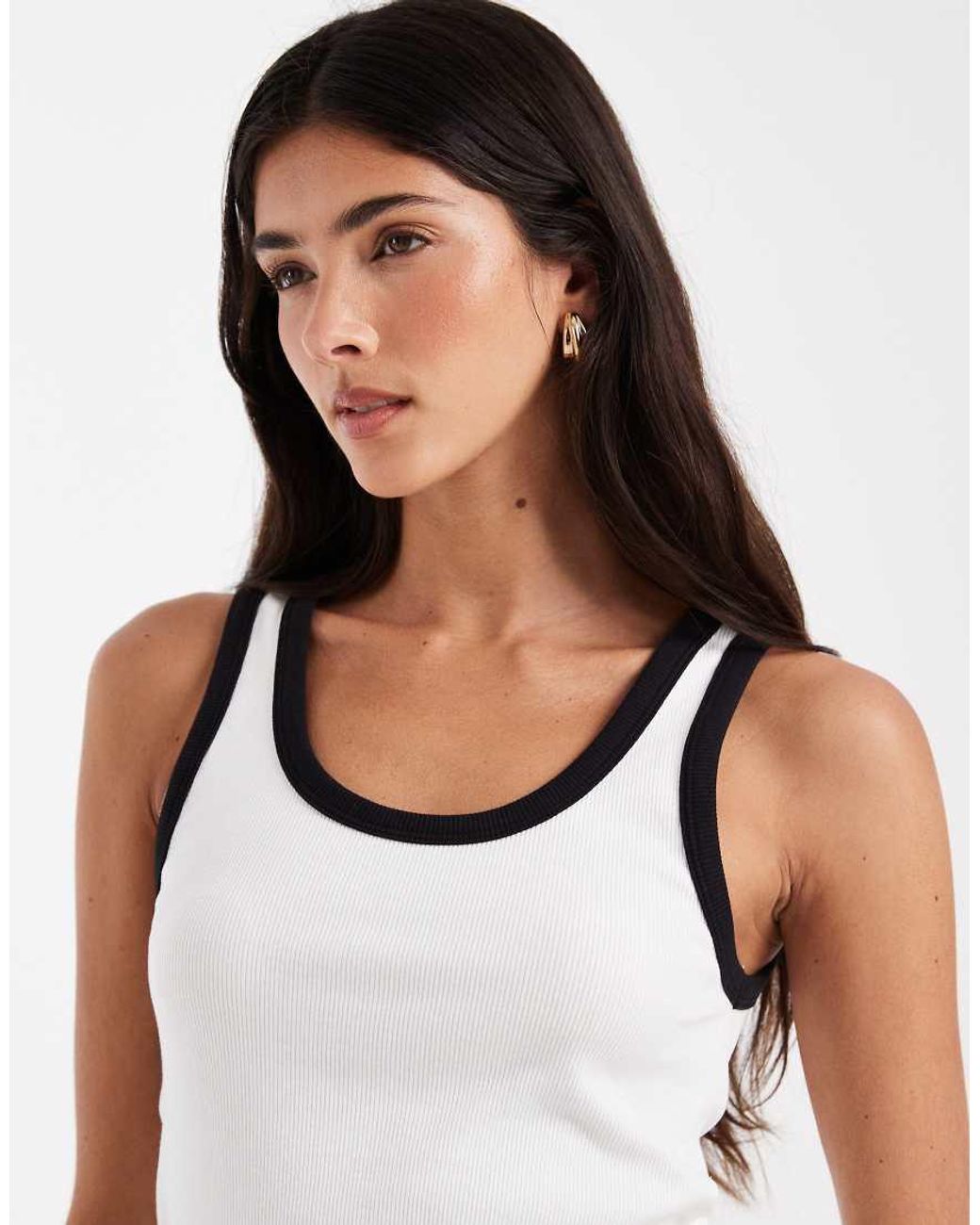 Pieces White Contrast Trim Vest Top