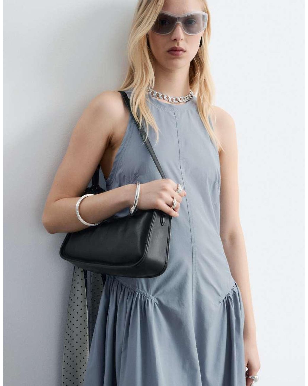 & Other Stories Blue Ruched Drop Waist Maxi Dress