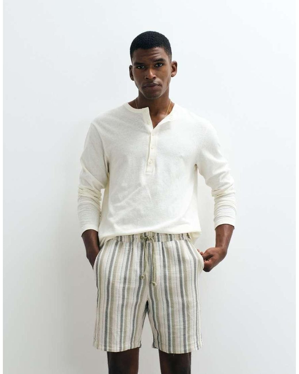 Only & Sons White Tie Waist Shorts for men